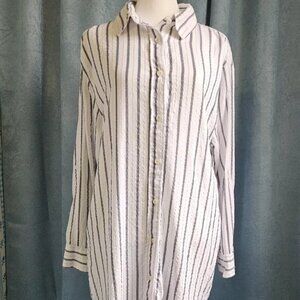 Onia Metallic Stripe Marie Cover-Up Long Sleeve Shirt Dress Large Retails $180